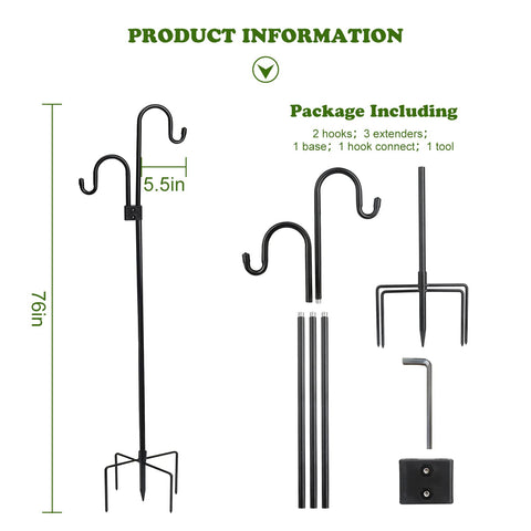 Rexwnadu shepherd hook with double hooks ideal for lanterns and planters.