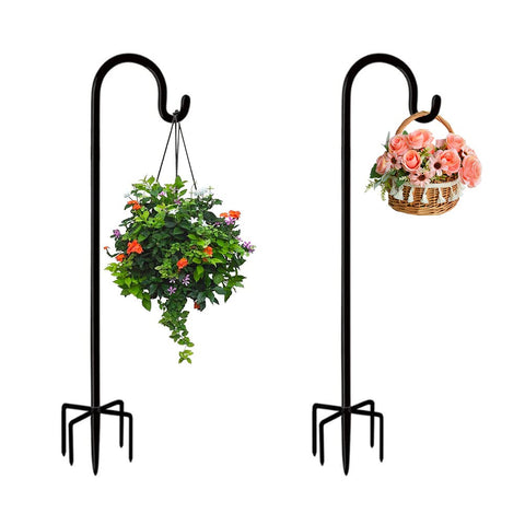 Rexwnadu shepherds hook 48in assembly shows sturdy, rust-resistant outdoor hanging capability.