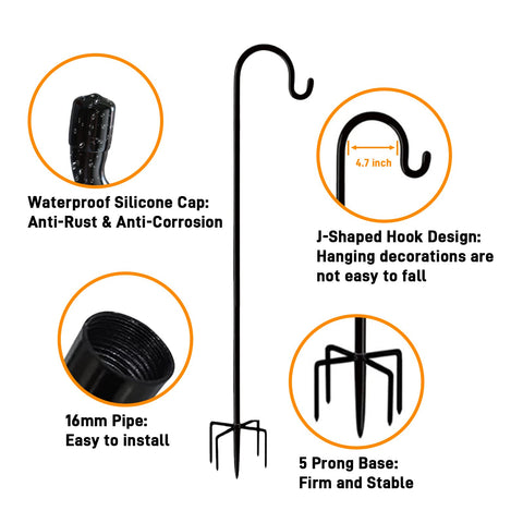 Rexwnadu shepherds hook 5-prong base provides stable ground support in wind.