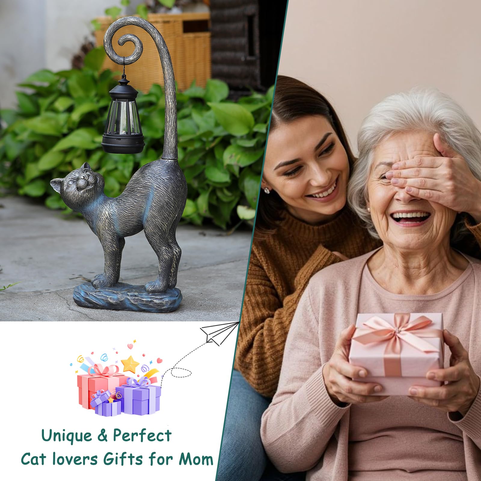 REYISO easy-install cat garden decor with detachable tail for flexible placement