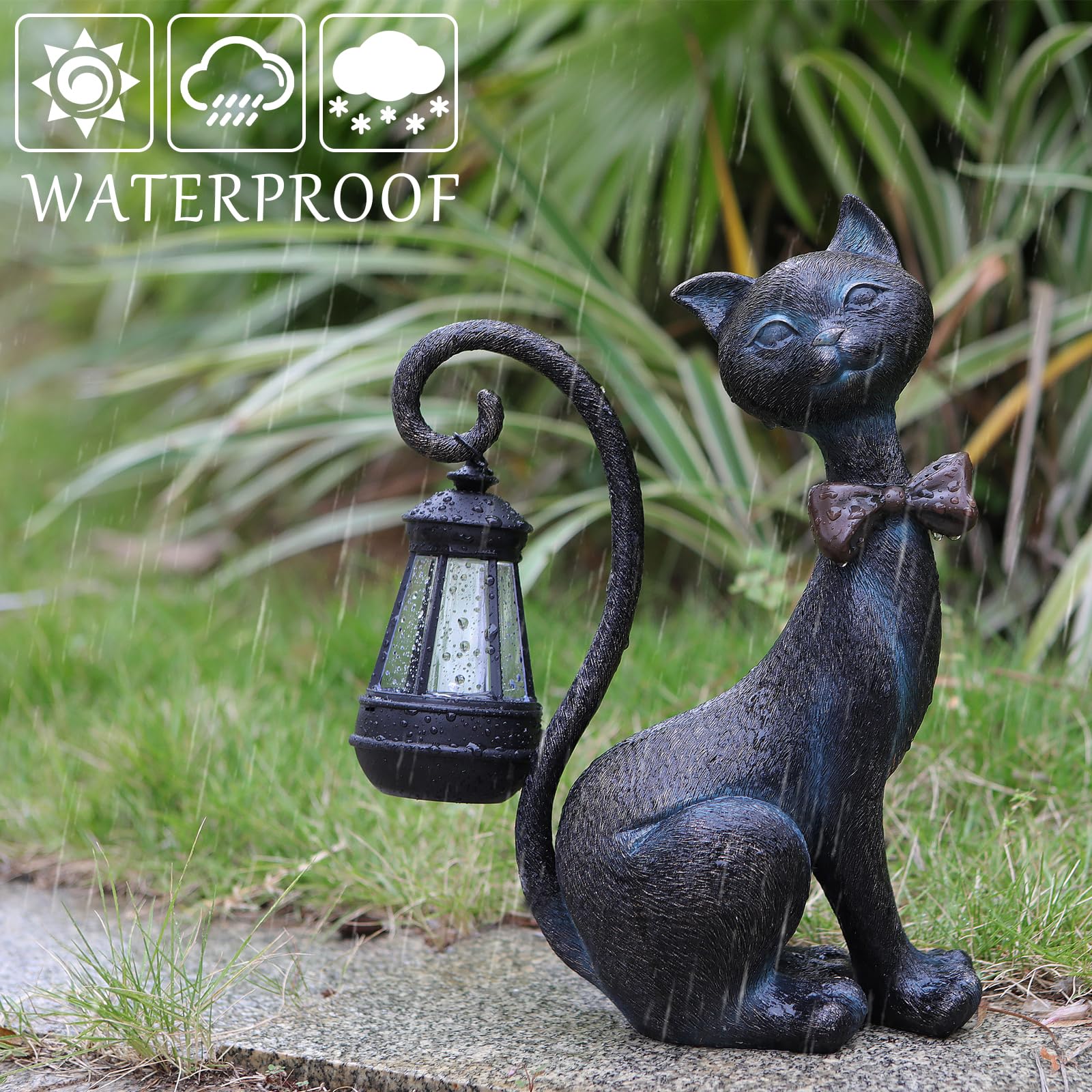 REYISO weather-resistant resin cat statue perfect for indoor or outdoor display.