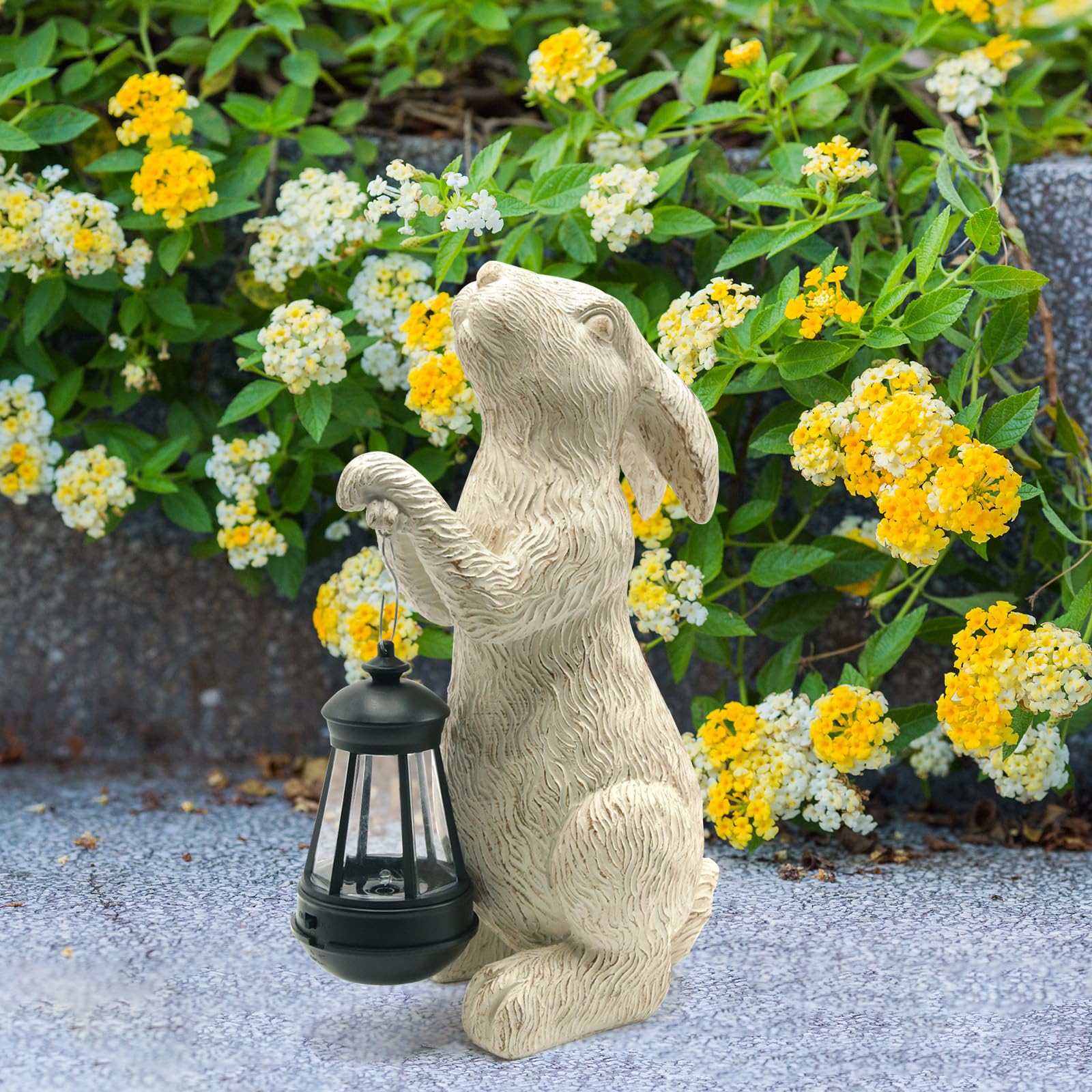 REYISO yard art bunny decor lights the porch with a warm, energy-saving glow.