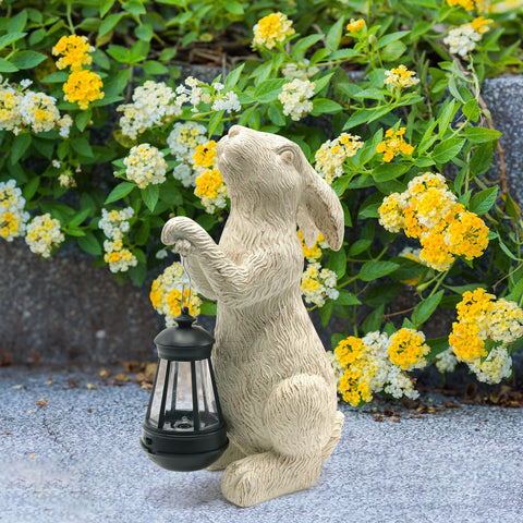 REYISO yard art bunny decor lights the porch with a warm, energy-saving glow.