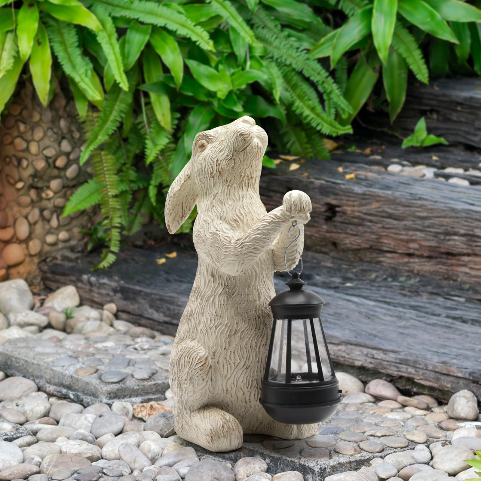 REYISO rabbit garden statue features weatherproof resin for year-round garden display.