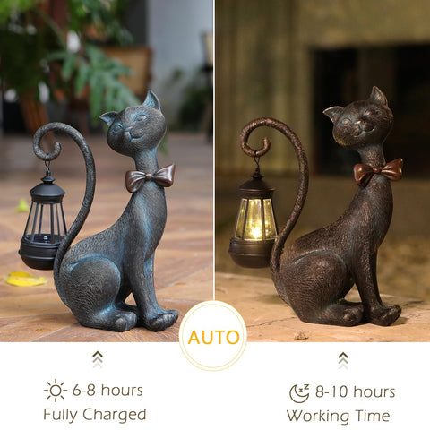 REYISO solar-lit cat sculpture enhances patio and garden pathways with glow.