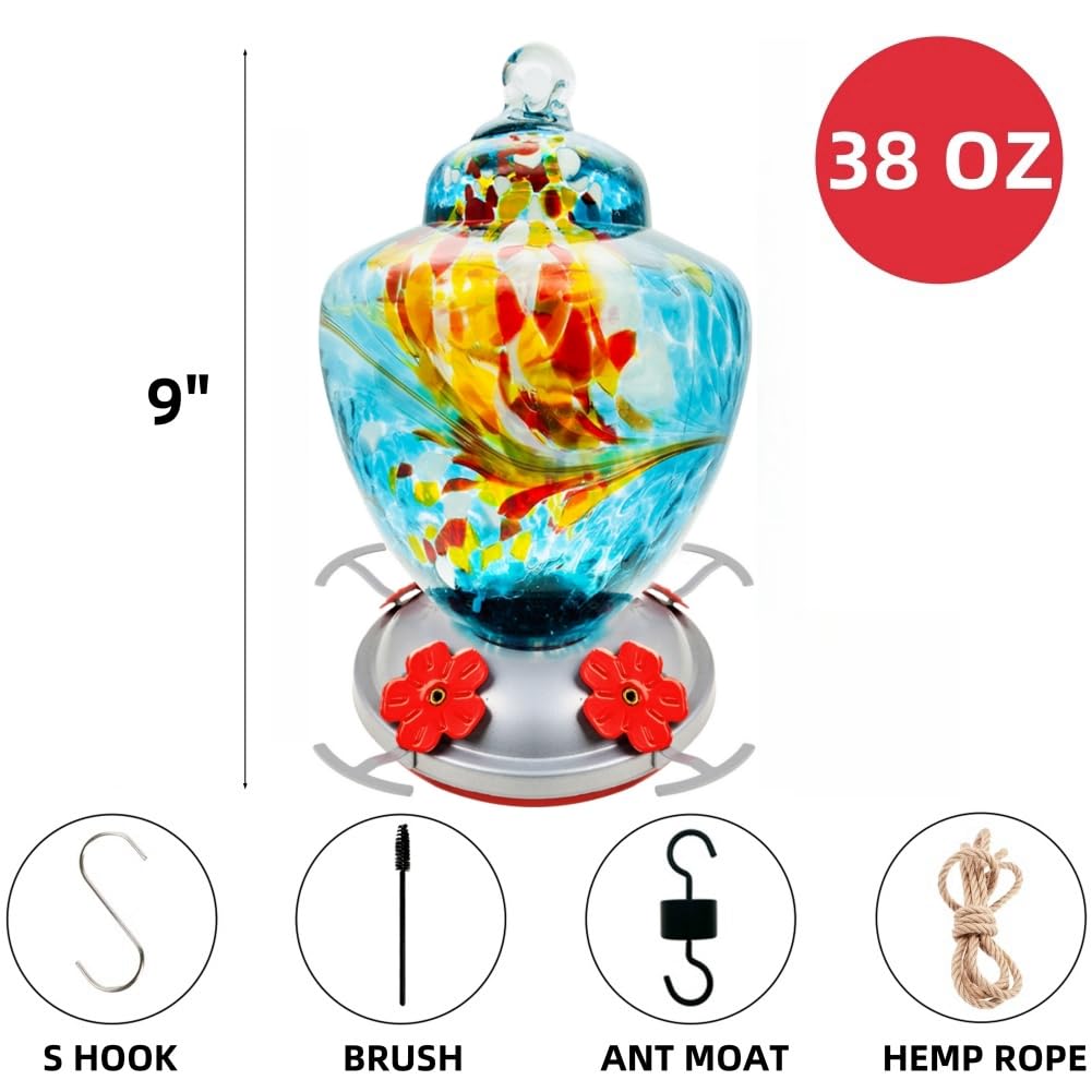 REZIPO hummingbird feeder 38oz capacity supports longer feeding sessions.