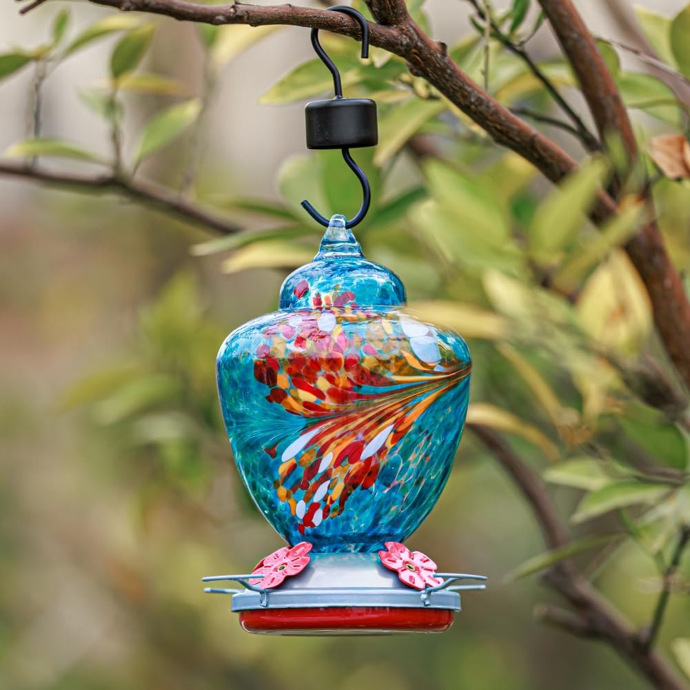 REZIPO hummingbird feeder perches on a hanging wire setup.