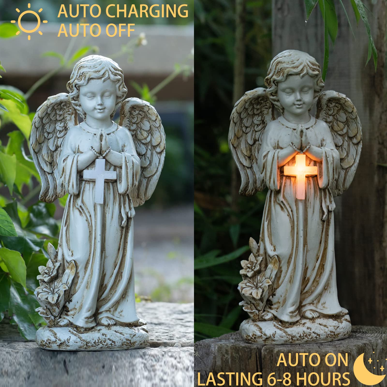 Rezpuao resin praying angel figurine for patio and yard.