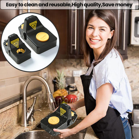 RGBRW pressure-plate trigger trap captures mice swiftly with easy reset.