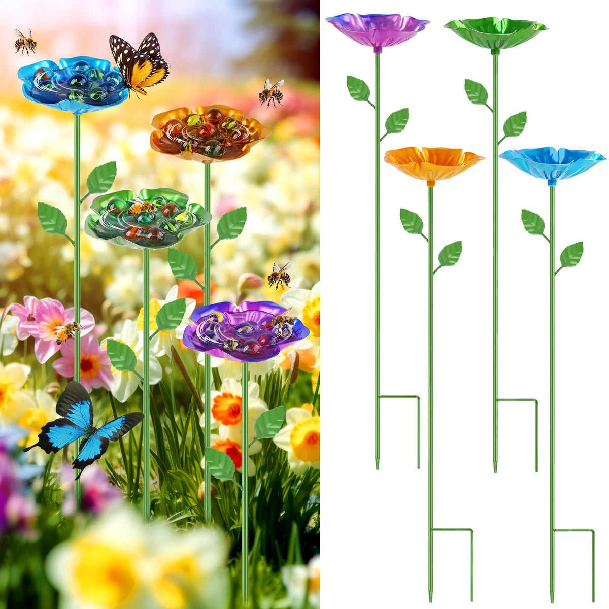 RGJ bee watering station flower shape invites pollinators in the garden