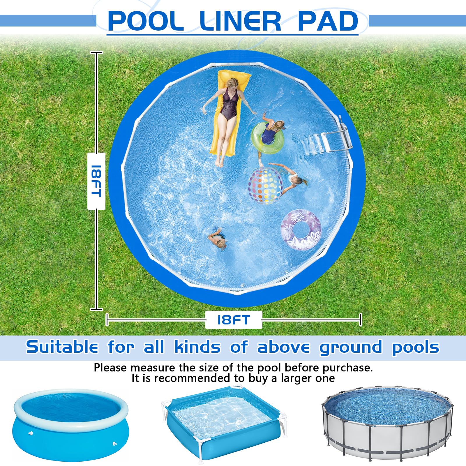 RGJ dual-color pool mat front view in blue for aesthetics