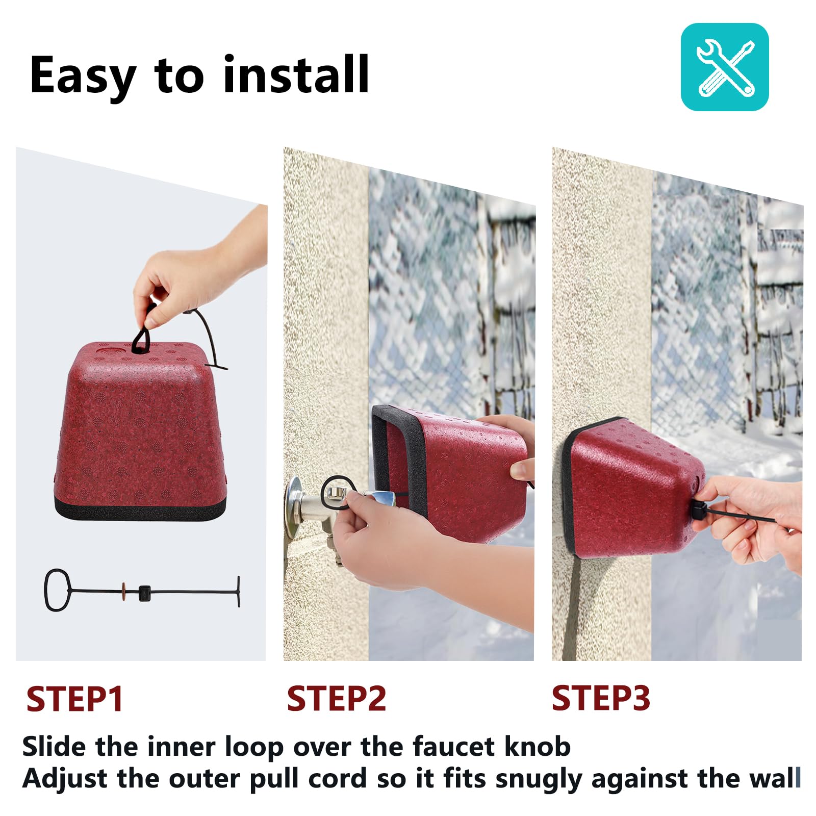 Elastic drawstring being tightened for quick, tool-free installation