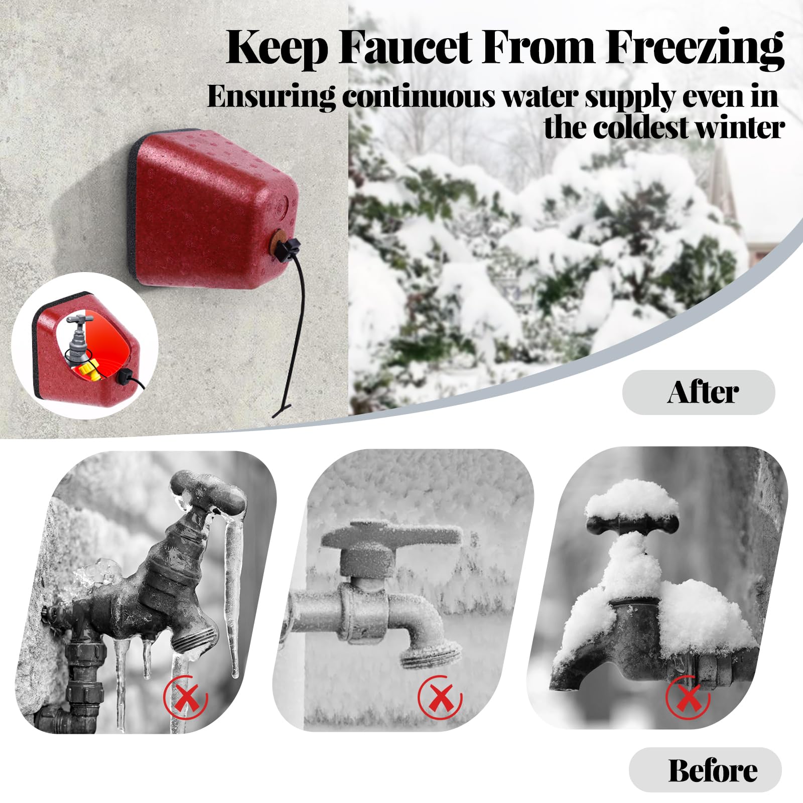 Outdoor faucet with RGJ cover on a variety of spigots