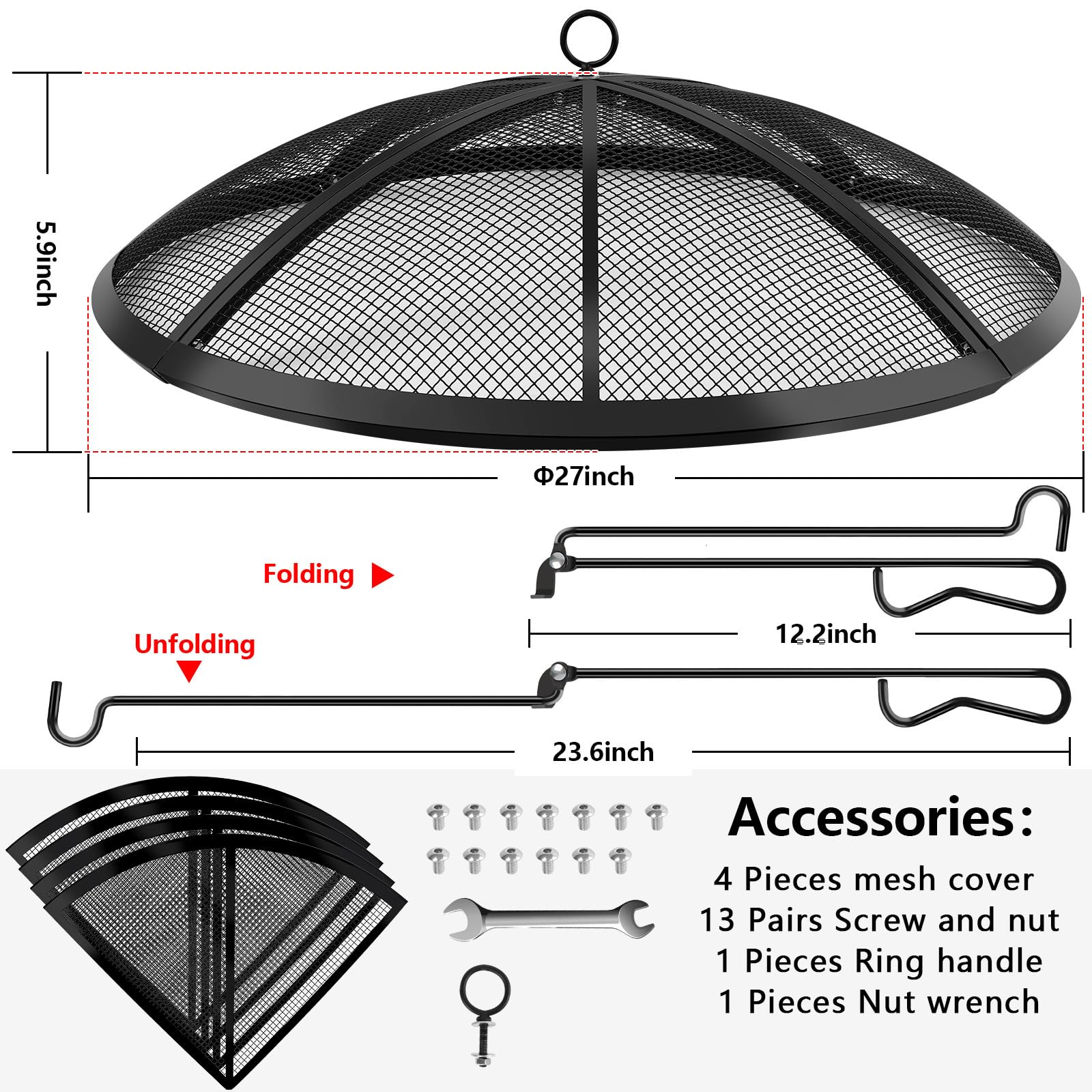 RGJ fire pit screen with steel mesh for durability against heat and weather.