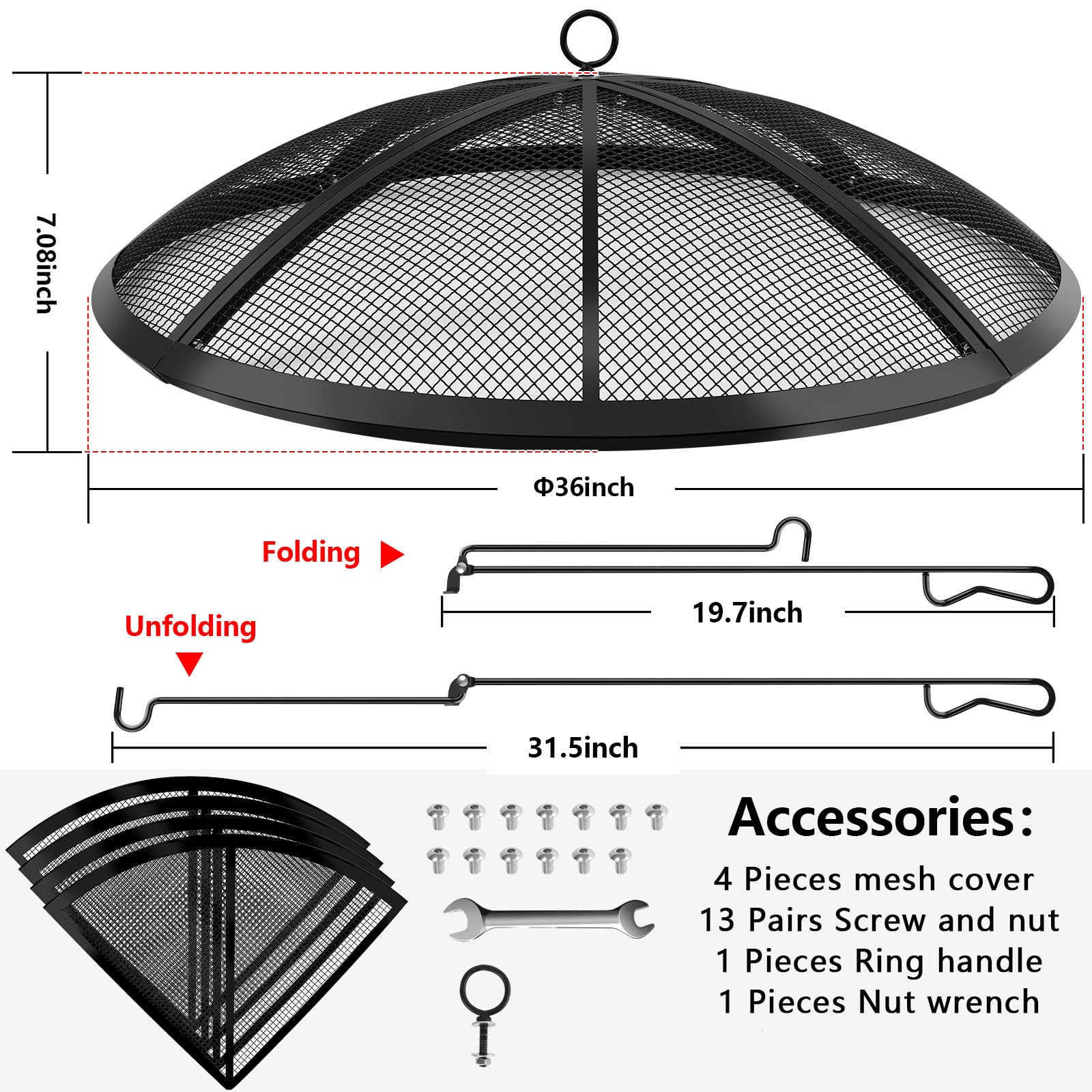RGJ tight-mesh spark screen reduces embers while preserving flame visibility