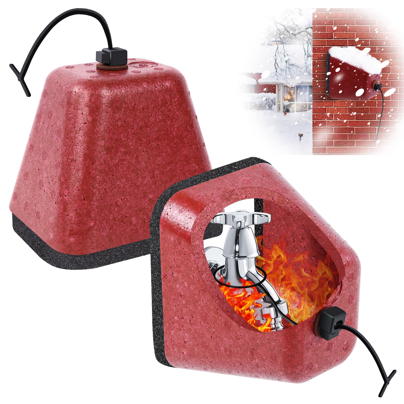 RGJ insulated foam faucet cover installed on an outdoor faucet for winter protection