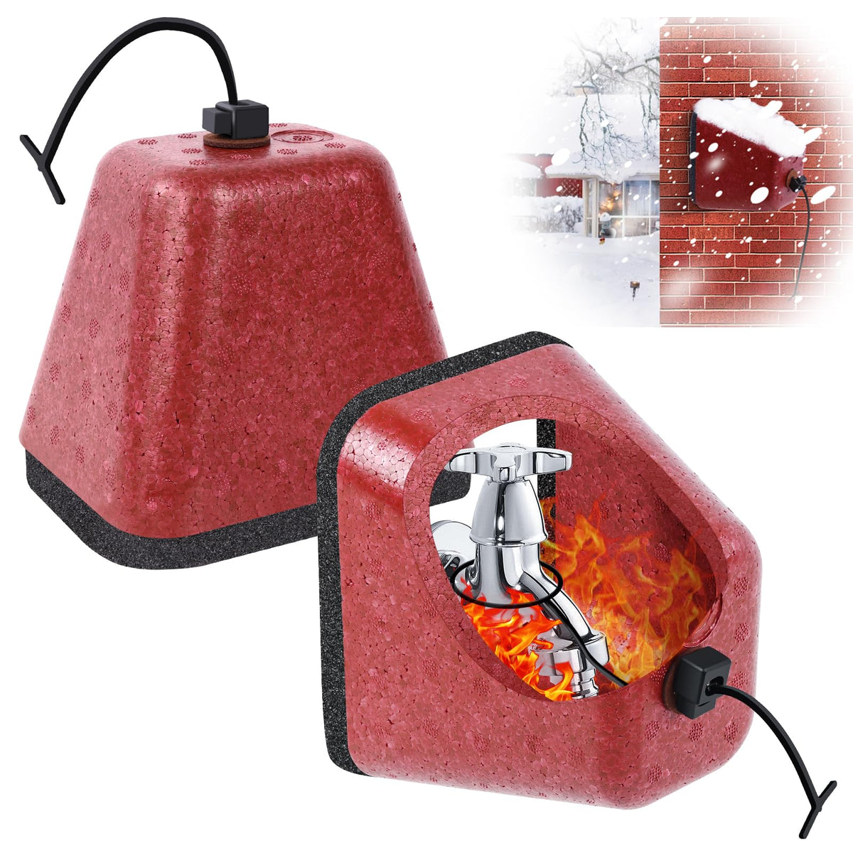RGJ insulated foam faucet cover installed on an outdoor faucet for winter protection