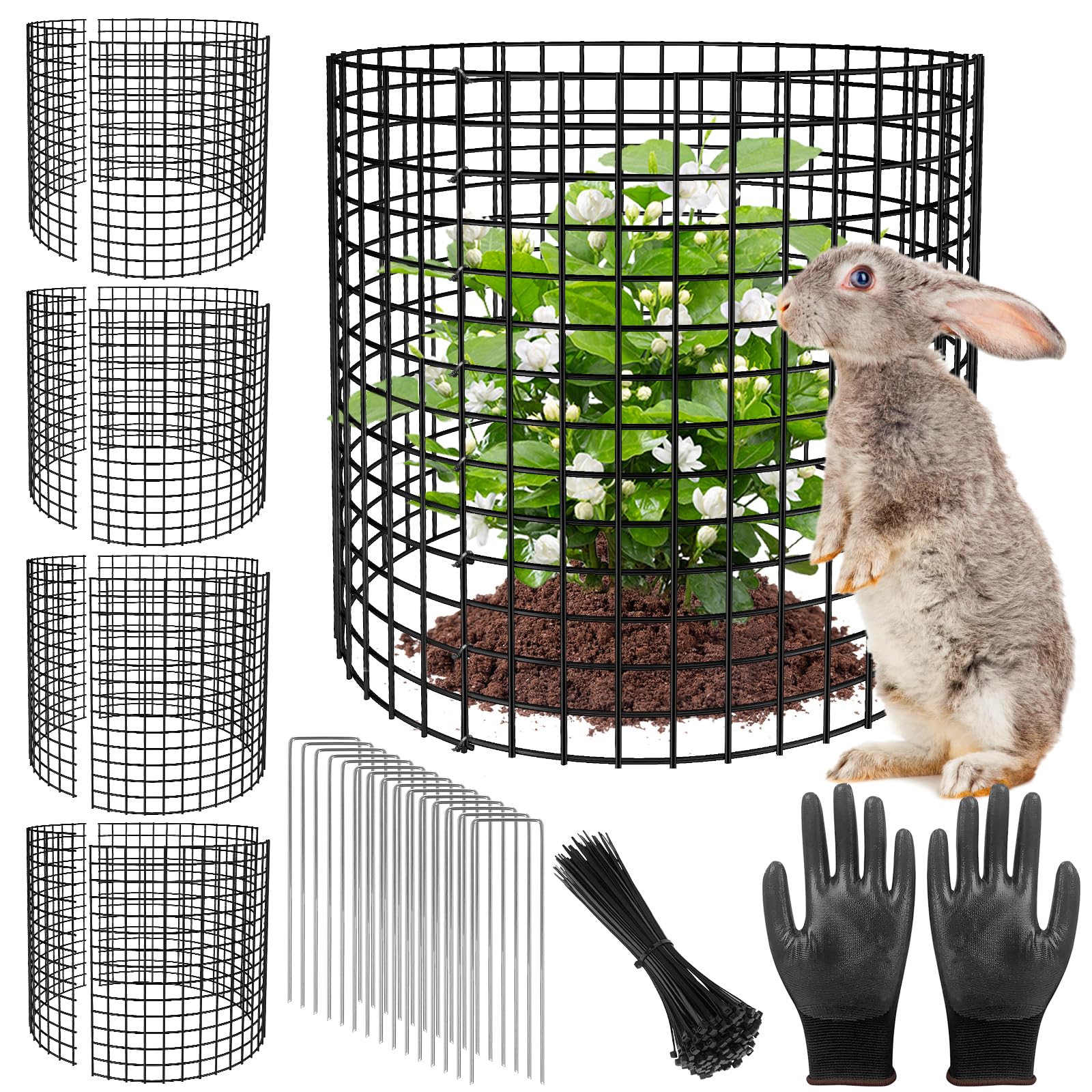 RGJ plant protector assembly shows flexible mesh shielding seedlings.