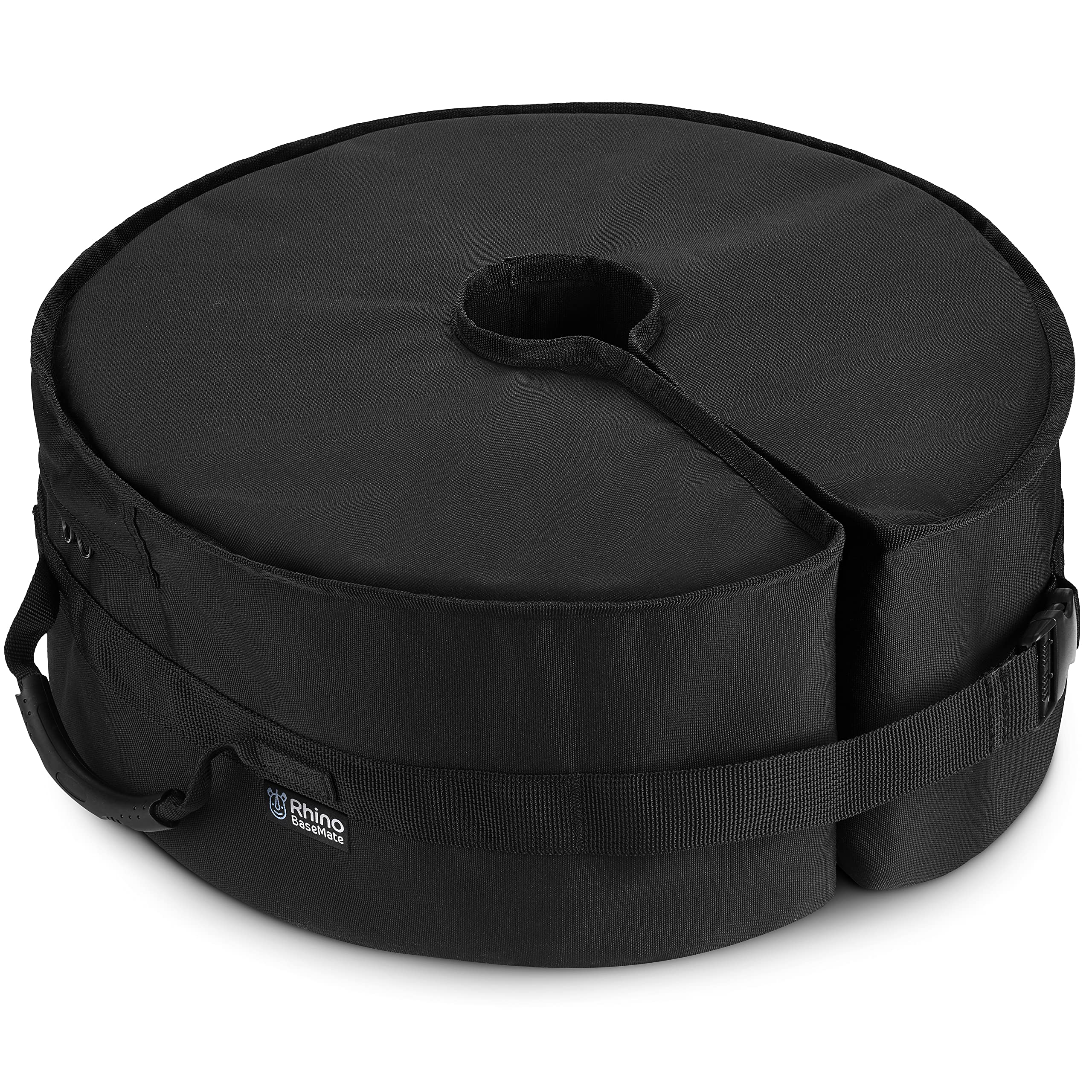 Rhino BaseMate 18-inch round base weight with side-slot opening for stable outdoor shade.