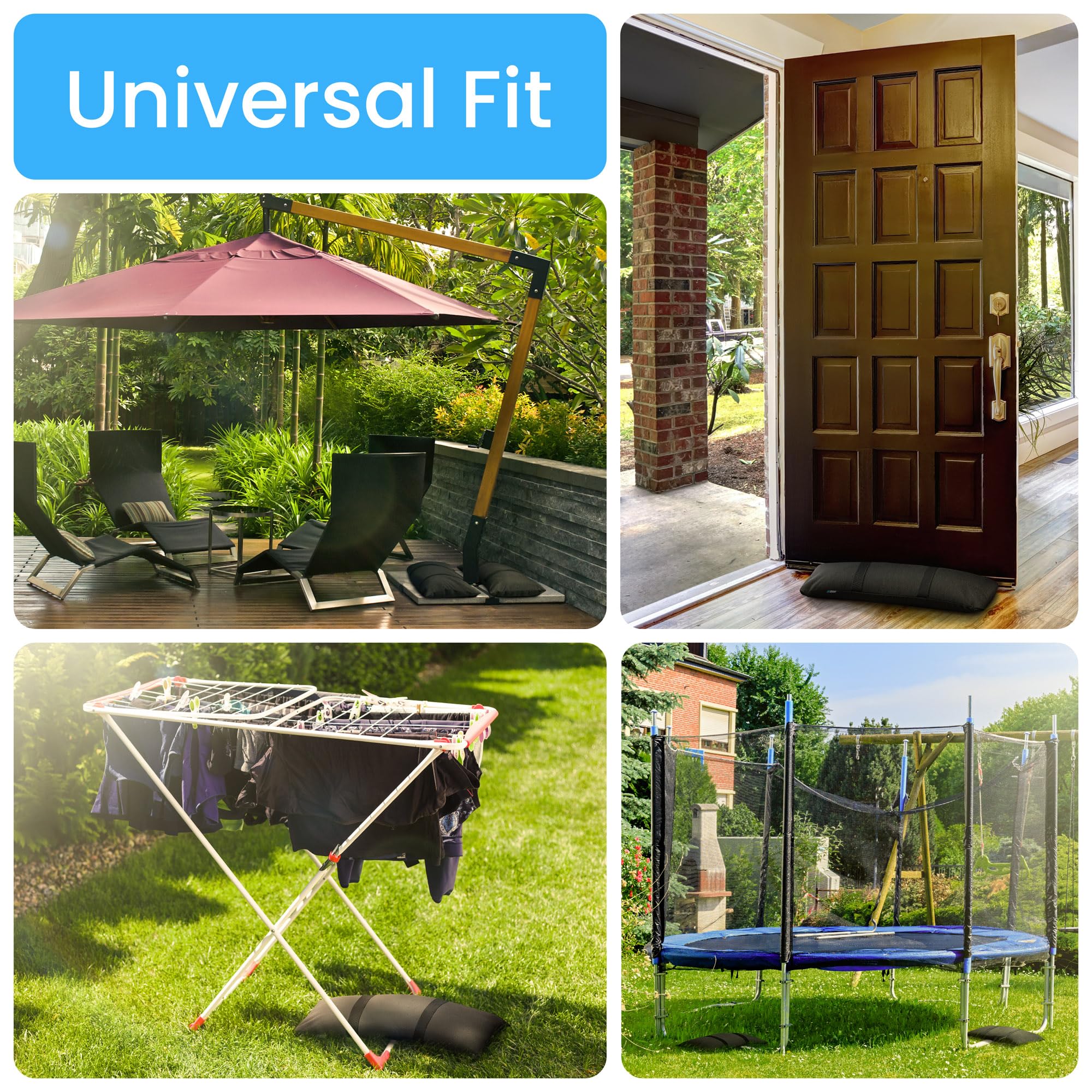 Rhino BaseMate fillable sandbags for secure outdoor umbrella bases.
