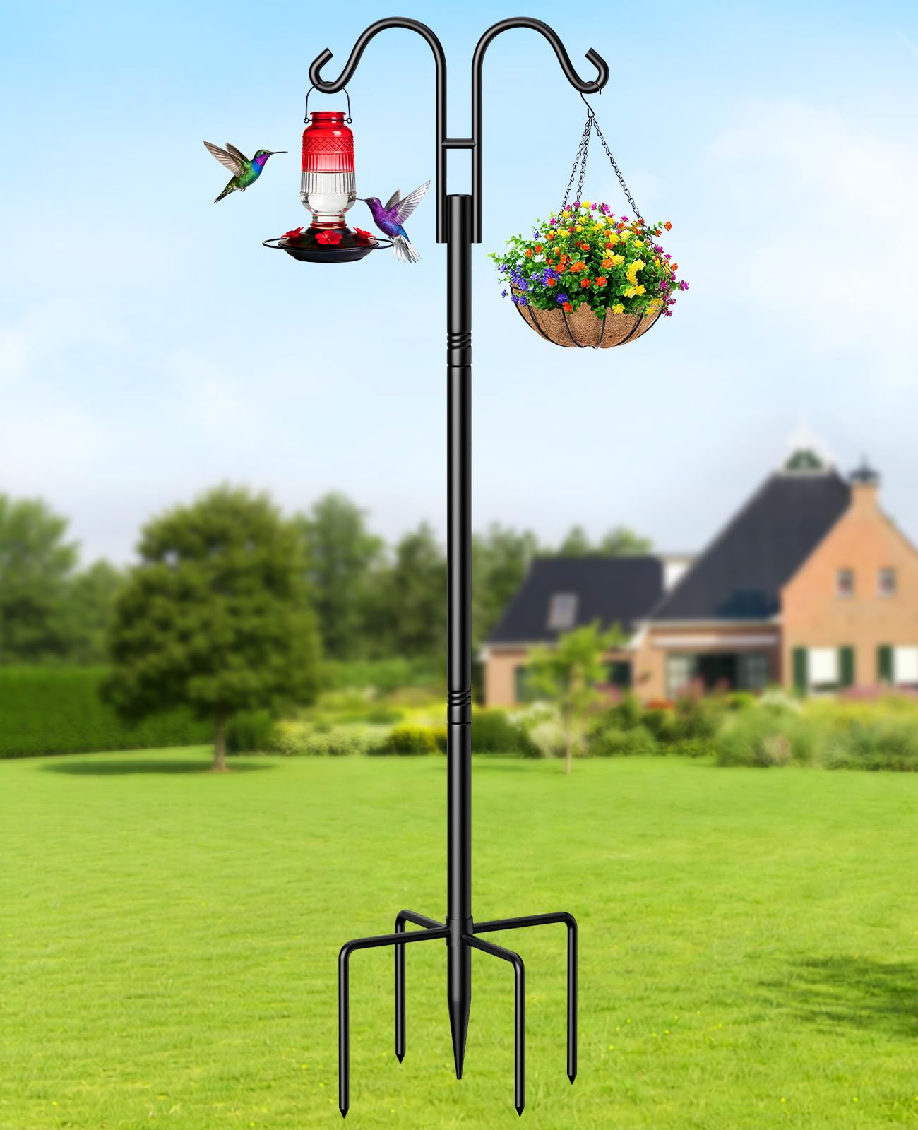 Rhino Valley double shepherd hooks on a 76-inch pole for tidy, tangle-free hanging.