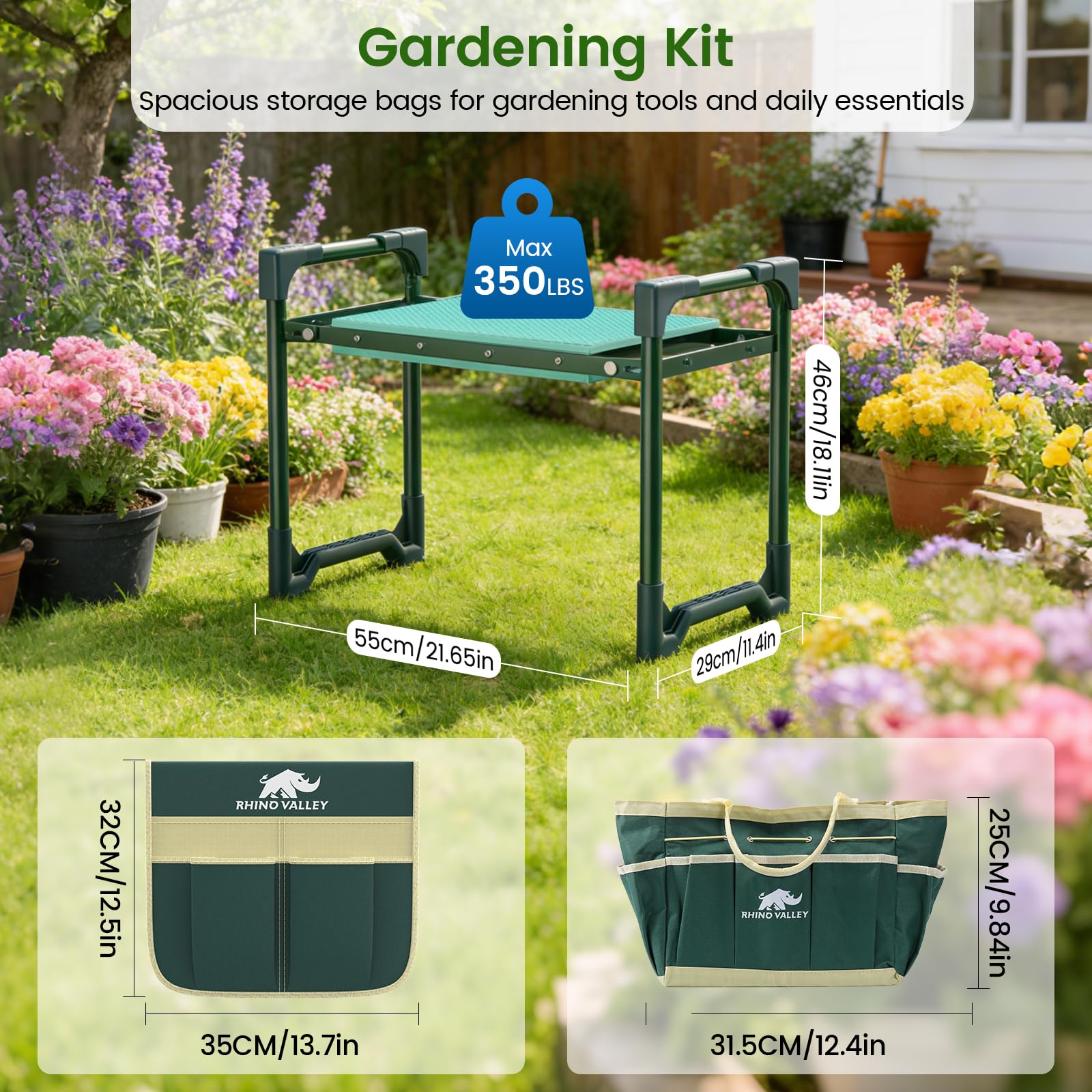 Foldable garden stool by Rhino Valley for easy transport