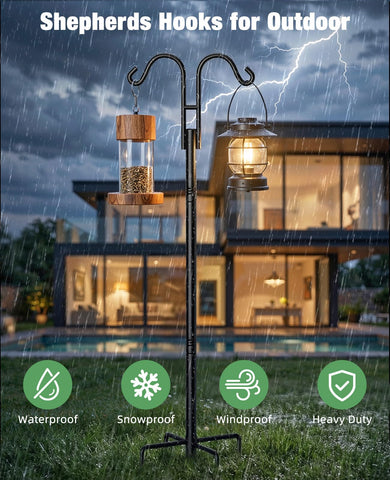 Rhino Valley solar lights and lanterns hang securely for evening garden ambiance.