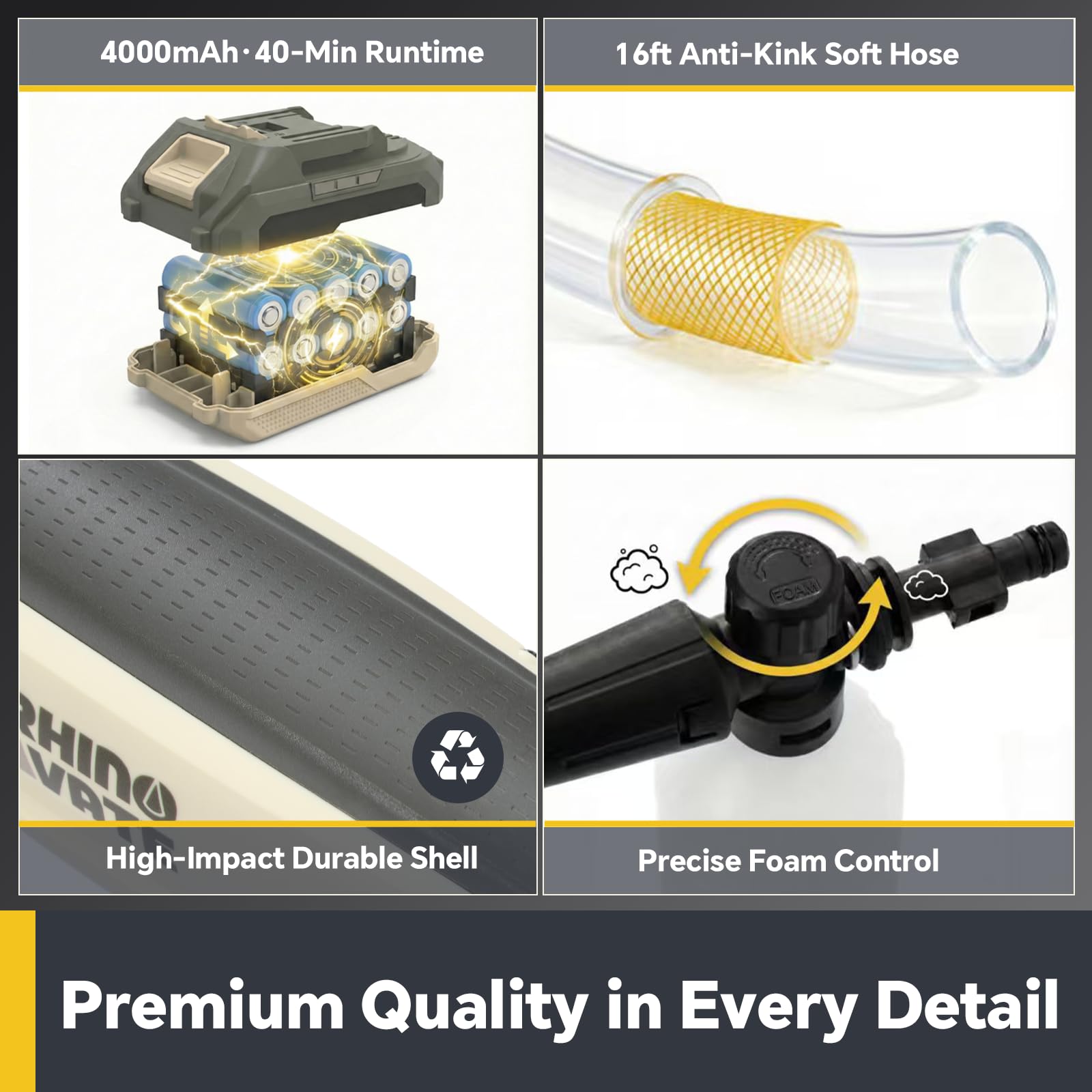 Rhinovate 16ft kink-resistant hose ensures smooth water flow
