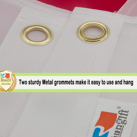 Rhungift flag showing canvas header and brass grommets for durable mounting.