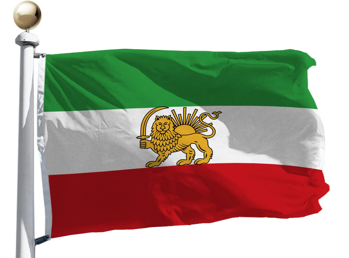 Rhungift Persian Lion Sun flag front view, ideal for bold outdoor display.