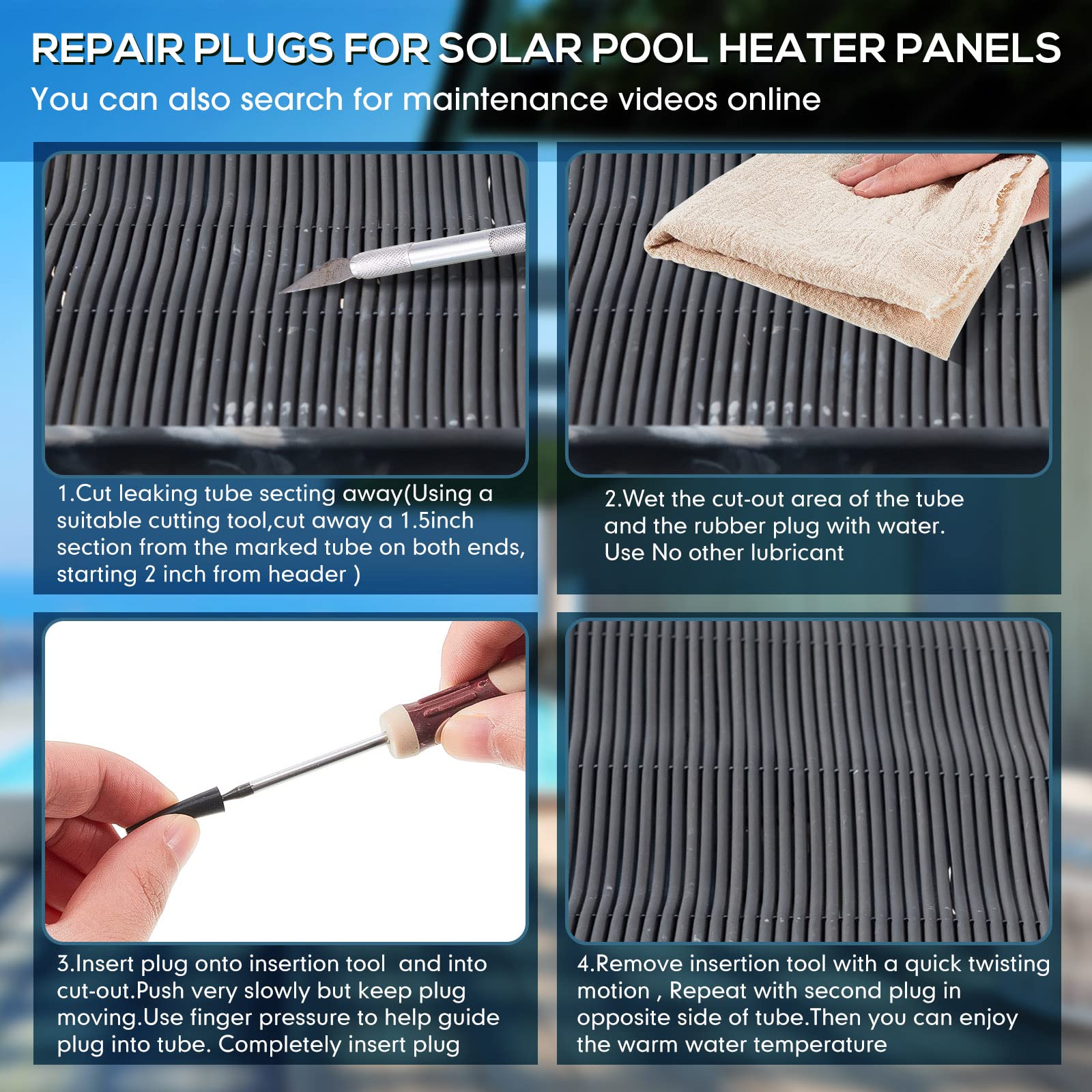 Riakrum leak-prevention plug for solar panel walls to keep tubes secure.
