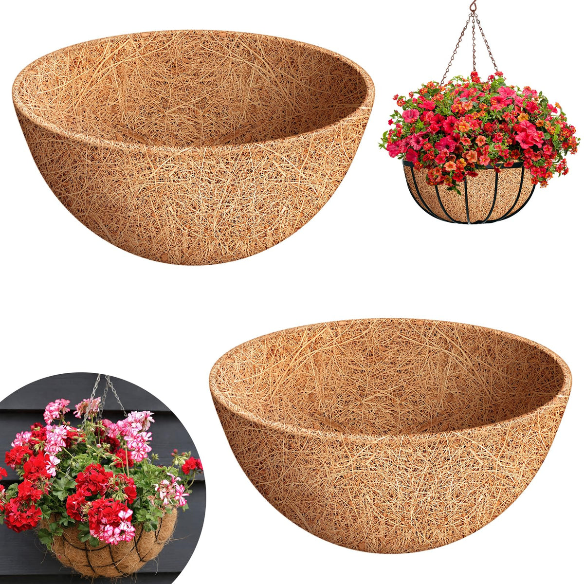 Riare 14-inch round coco liner pack for durable hanging baskets