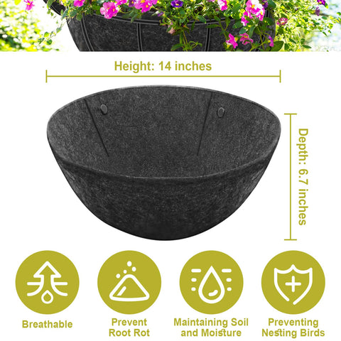 Riare 14-inch liner installed in a hanging basket for quick setup.