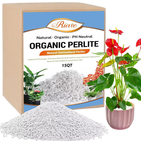Riare 15 Quarts Organic Perlite bag close-up showing airy beads for healthy roots.