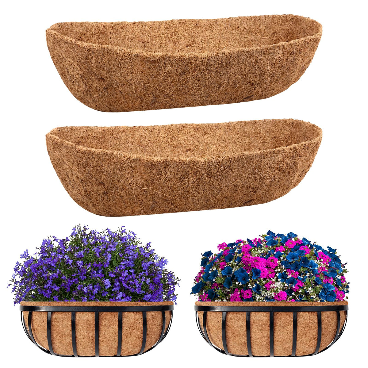 Riare 2-pack trough liner in natural coconut coir for durable, breathable planter support.