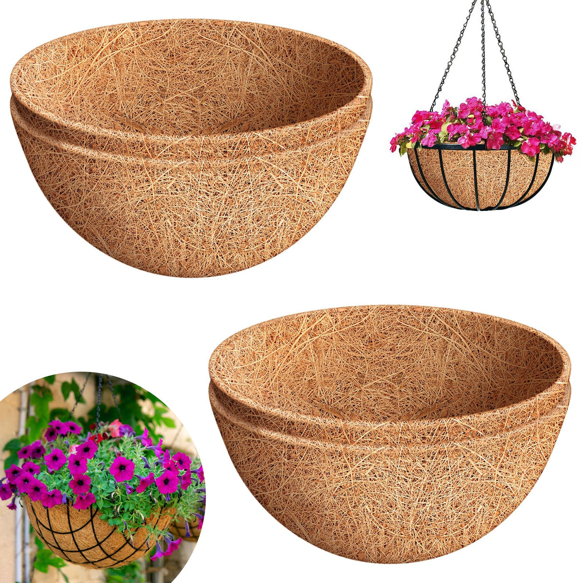 Riare 20-inch round coco liner for baskets enhances airflow and moisture retention.