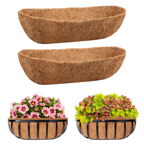 Riare 2-pack 30-inch trough liner in planter showing easy fit and drainage.