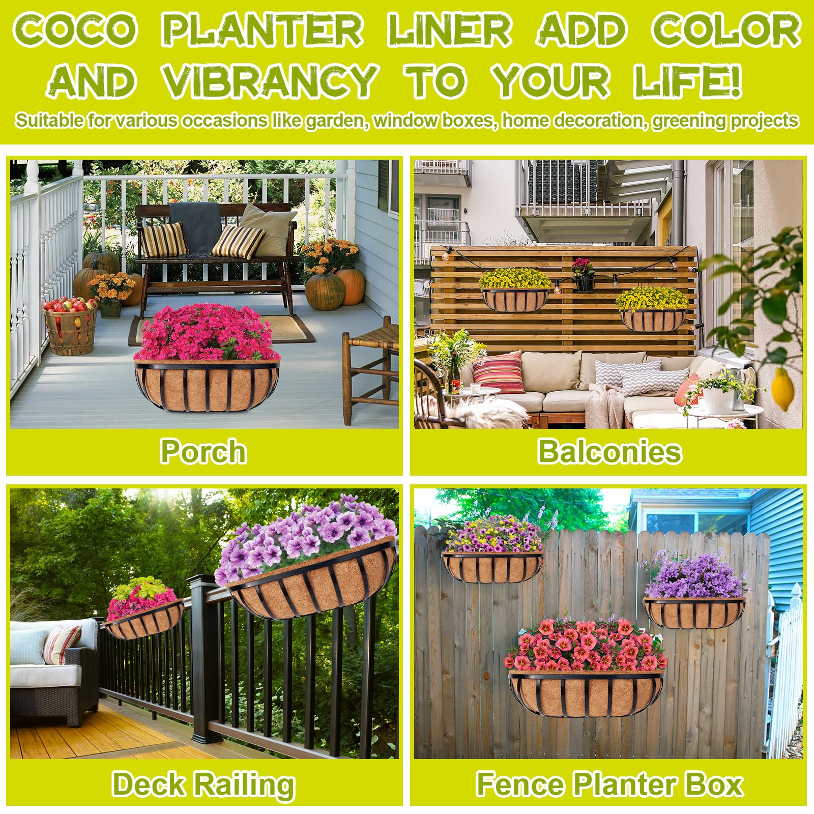 Decorative balcony planter with Riare liner and vibrant blooms.