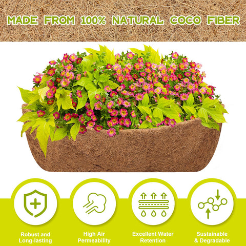 Riare 2-pack liner installed in hanging basket highlighting half-moon shape for versatile mounting.