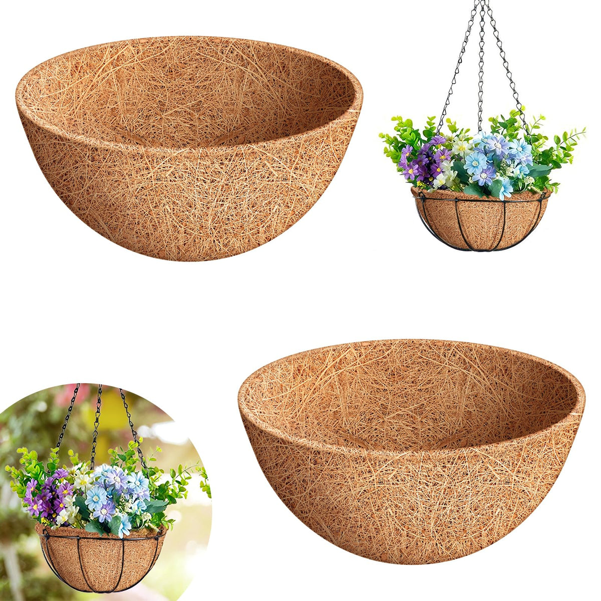 Riare 2-pack coco liners 10-inch round, durable natural coir for hanging baskets.