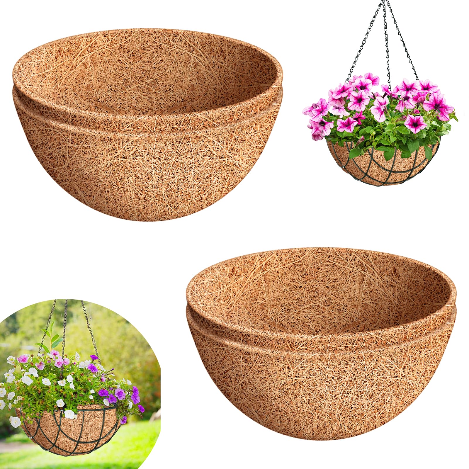 Riare 4-pack 10-inch round coco liner in natural coconut fiber for baskets.