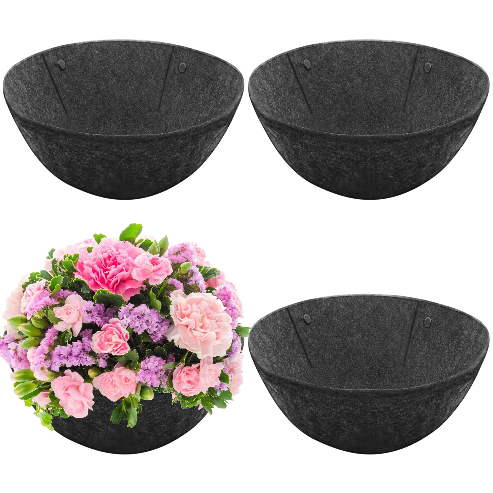Riare 4 Pack 16-Inch Round Fabric Planter Liner front view for neat hanging baskets.