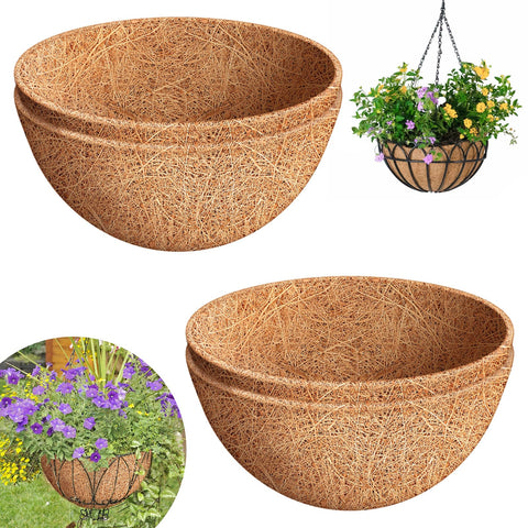 Riare 4-Pack 14-Inch Coco Liners shown in a basket for vibrant blooms.
