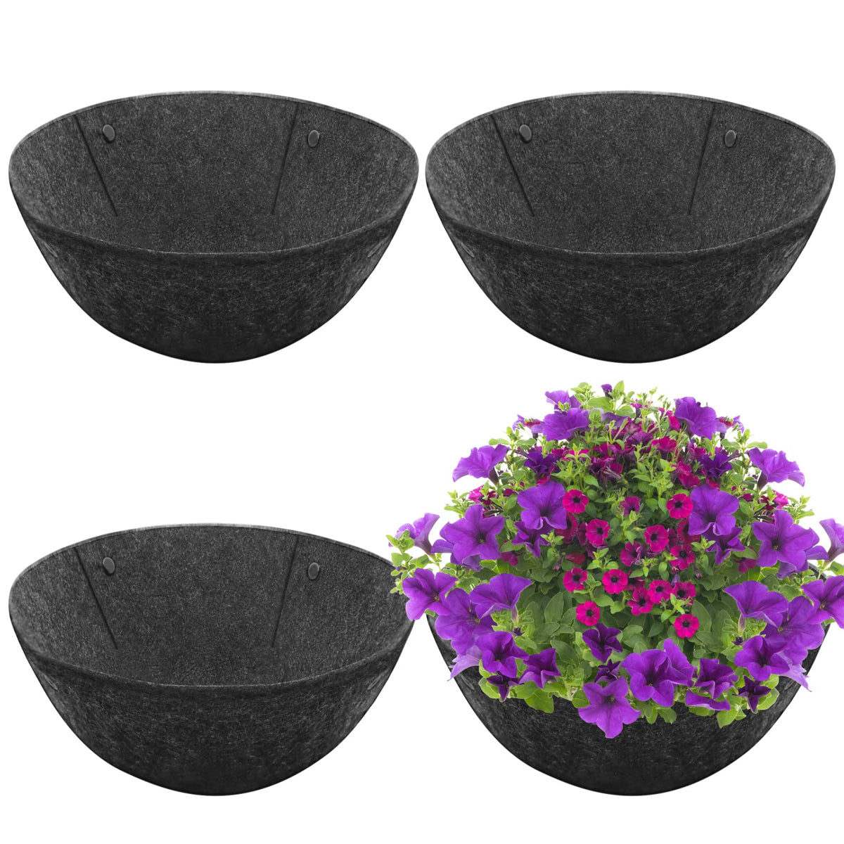 Riare 4-pack liner for 14-inch hanging basket, durable non-woven fabric resists wear.
