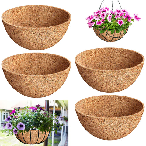 Riare 4-pack 16-inch round coco liner for hanging baskets promotes airflow and moisture retention.