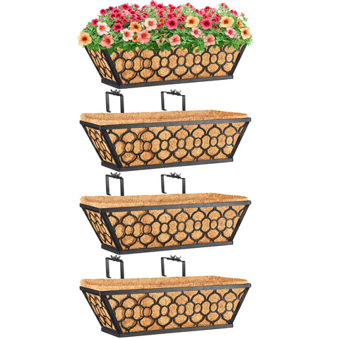 Riare 4-pack 16-inch window box planters with coco liner for tidy outdoor display.