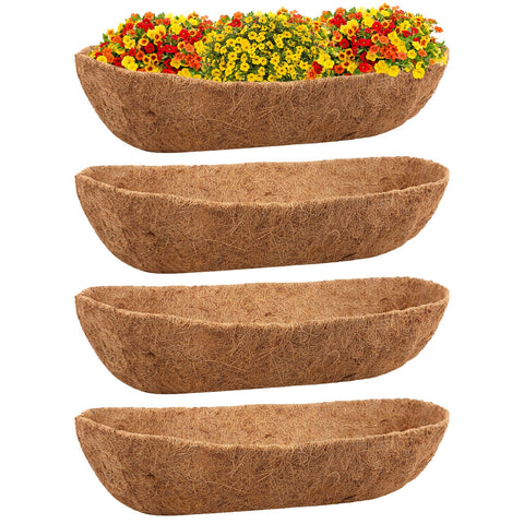 Riare 4 Pack 24-Inch Trough Coco Coir Liners for planters showing natural coconut fiber detail and fit.