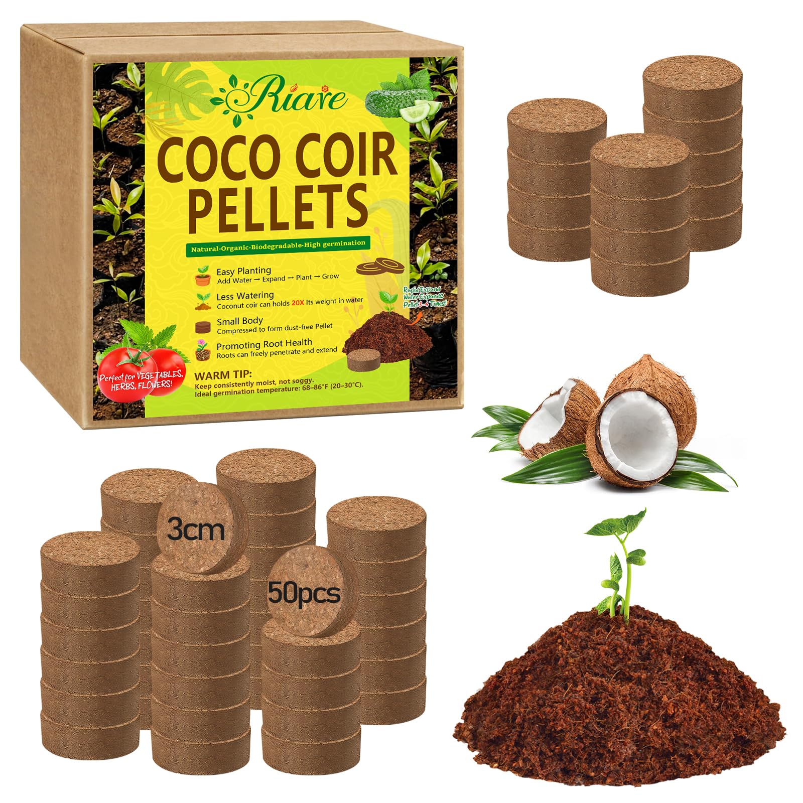 Riare coco coir pellet expands easily for seed starting.