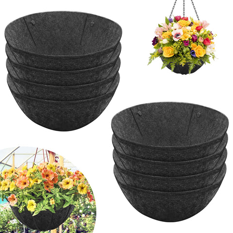 Riare 8-pack 16-inch round fabric planter liner showing durable non-woven material for long-lasting hanging baskets.