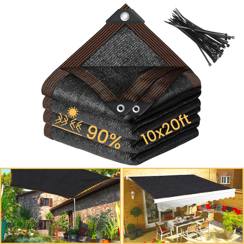 Riare 90 percent black shade cloth 10x20 ft in outdoor setting for shade.